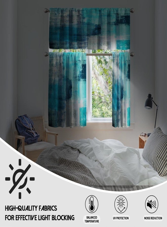 MCALK Turquoise Blackout Kitchen Curtains Tiers and Valances Set 3 Piece for Windows Grey Kitchen Window Curtains Set,Modern Abstract Art Valances for Living Room(36" Tiers Set) - Image 4